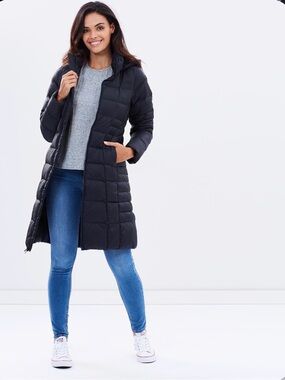 THE NORTH FACE 550 Down Filled Black/Blue Mid-Length Jacket Coat Puffer S